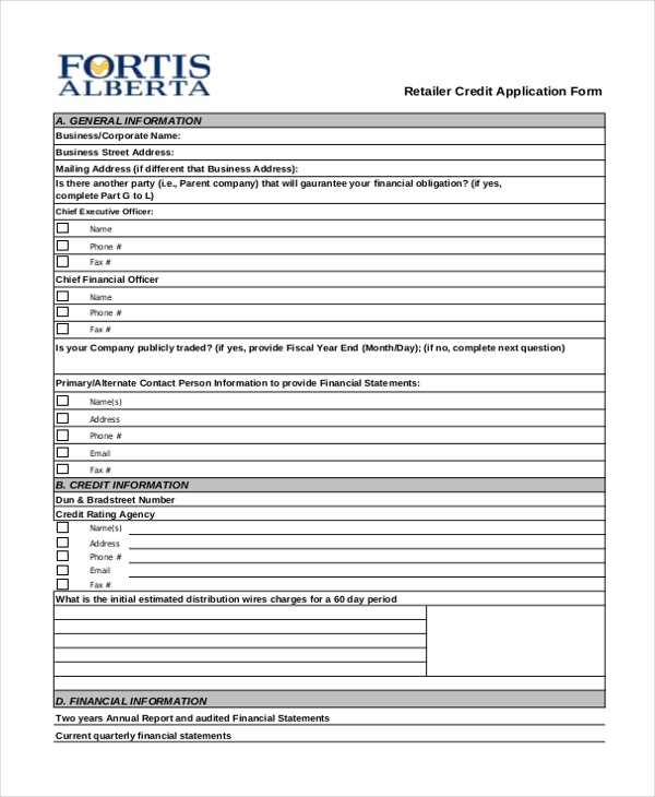 retailer credit application form