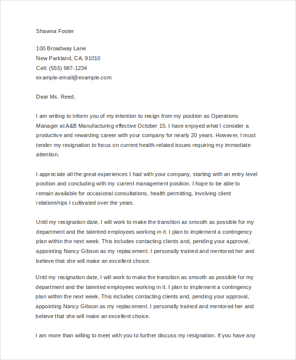 retirement resignation letter example