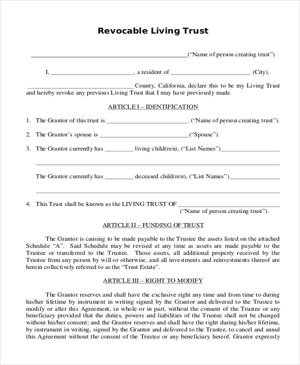 revocable living trust form