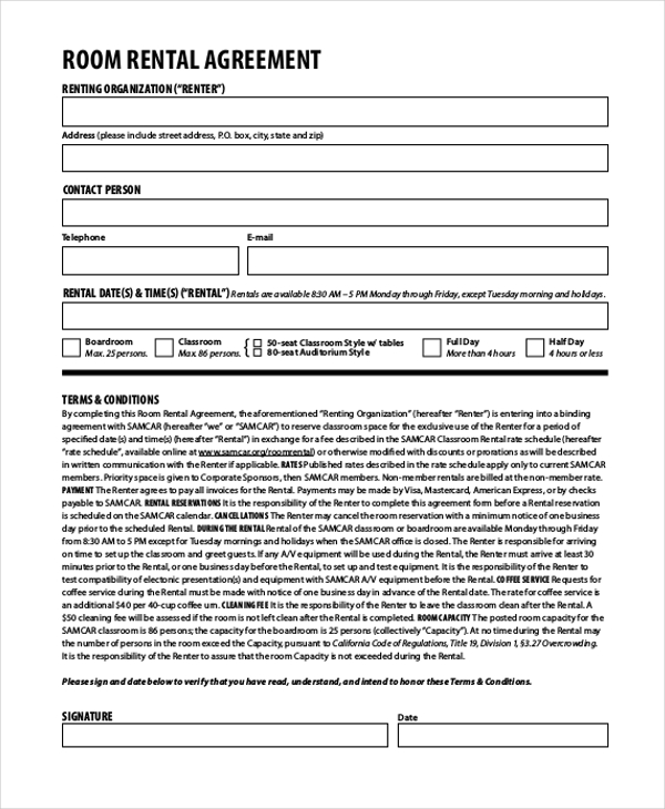 Free Printable Basic Room Rental Agreement