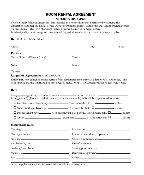 room rental agreement form