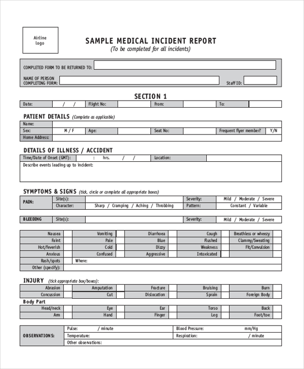 sample medical incident report