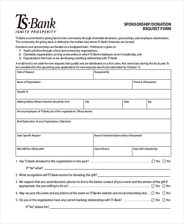 sponsorship donation request form