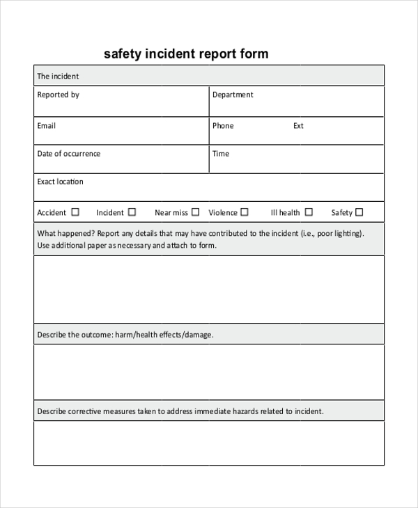 safety incident report form