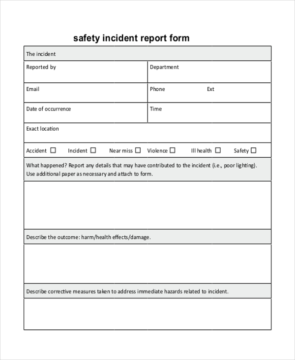 safety accident officer report Report Incident Sample. Sample 8  Safety Report 8