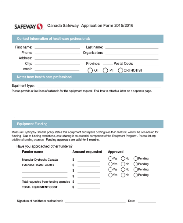 Simple Safeway Application Form