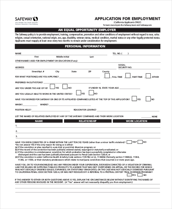 sample a club form application join to Documents 7 Form Free Sample Application PDF  in Safeway