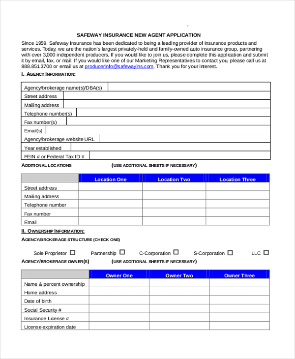 Simple Safeway Application Form