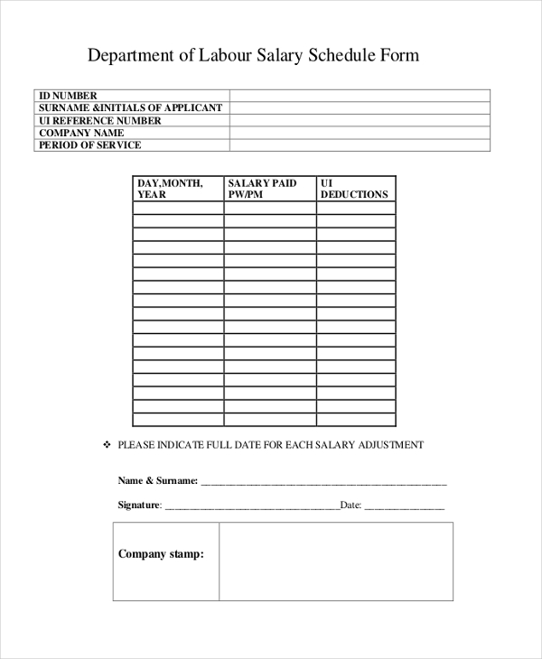 Department Of Labour Salary Schedule Form 2023 Printable Forms Free Online