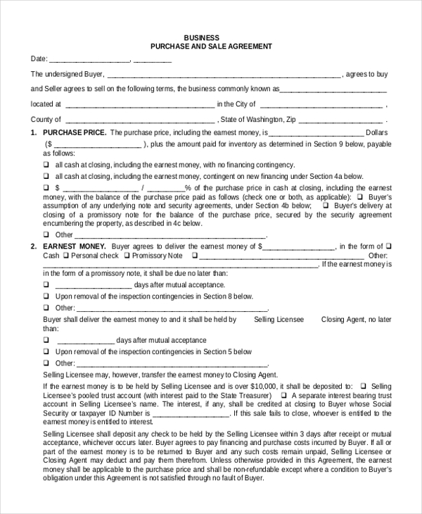 sale and purchase agreement form for business