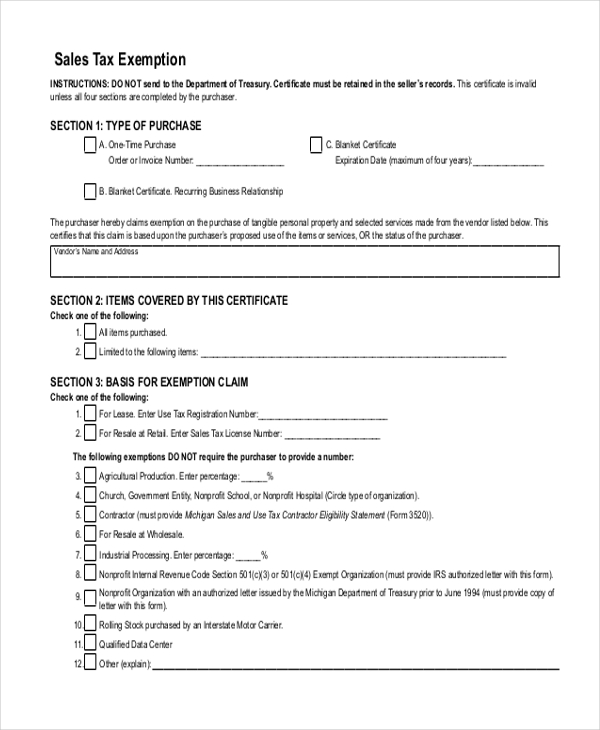 FREE 10 Sample Tax Exemption Forms In PDF MS Word