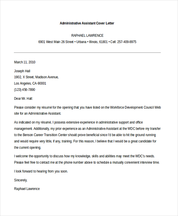 Administrative Assistant Cover Letter Samples Free ...