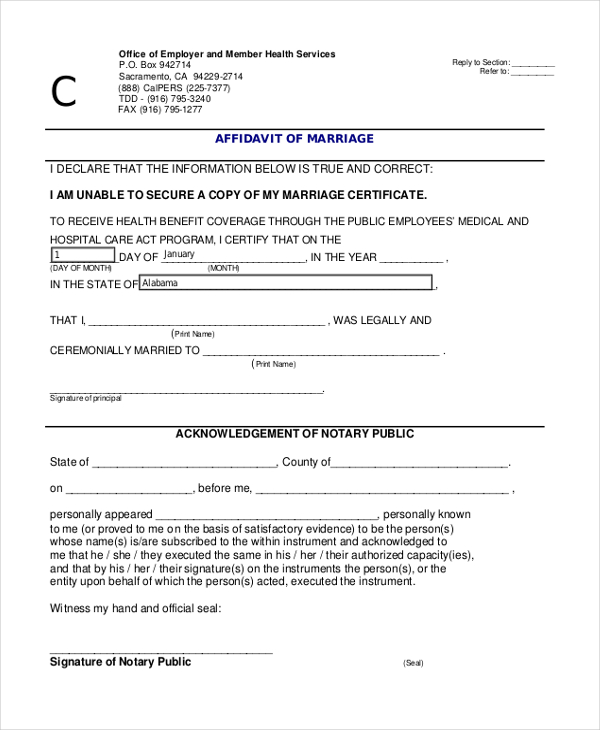 sample affidavit of marriage