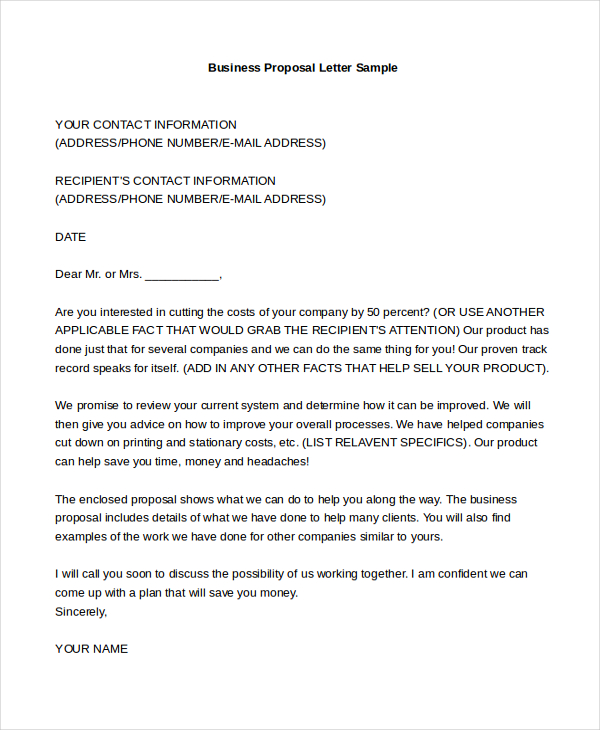 business proposal letter template free download