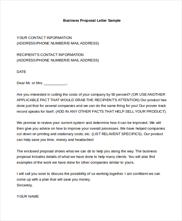 sample business proposal letter