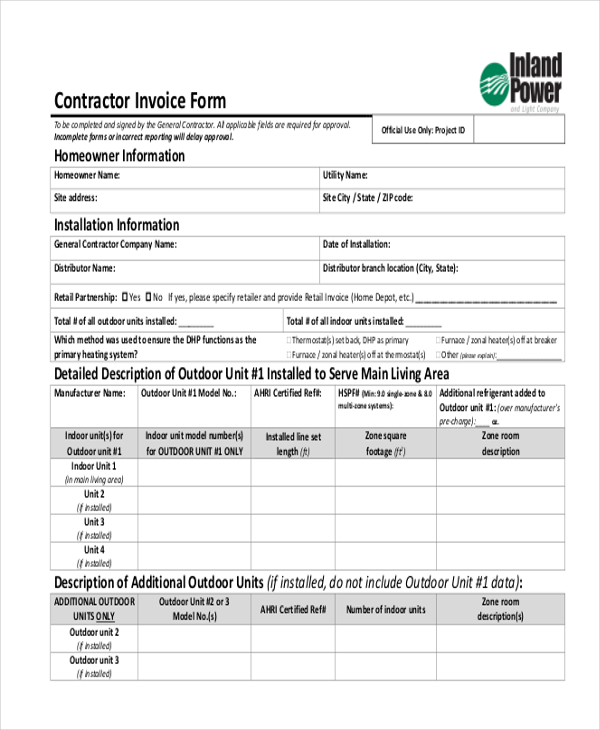 sample invoice for contract work