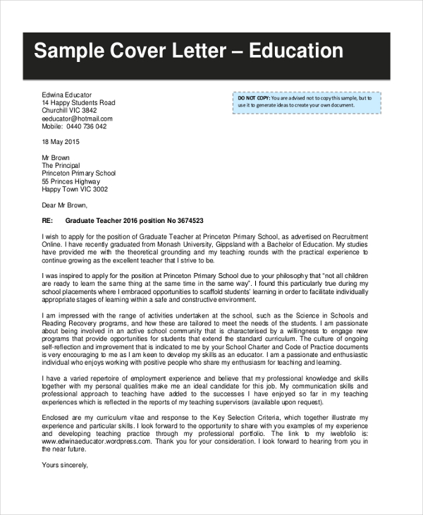 sample cover letter education