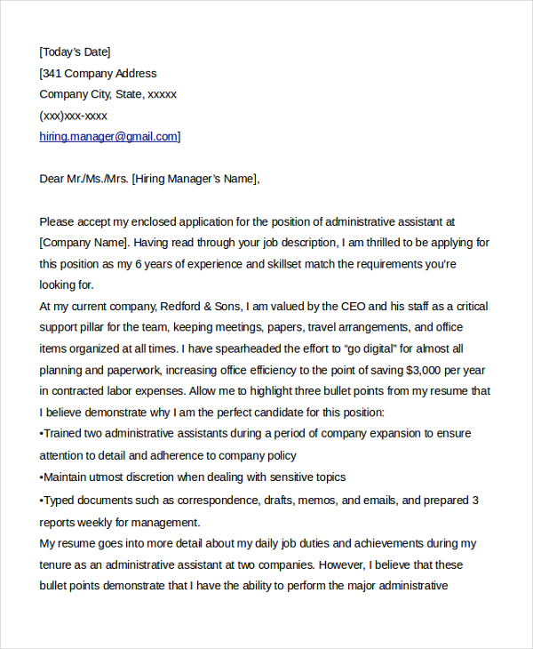 Simple Cover Letter For Administrative Assistant from images.sampleforms.com