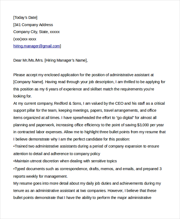 Adminstrative Assistant Cover Letter from images.sampleforms.com