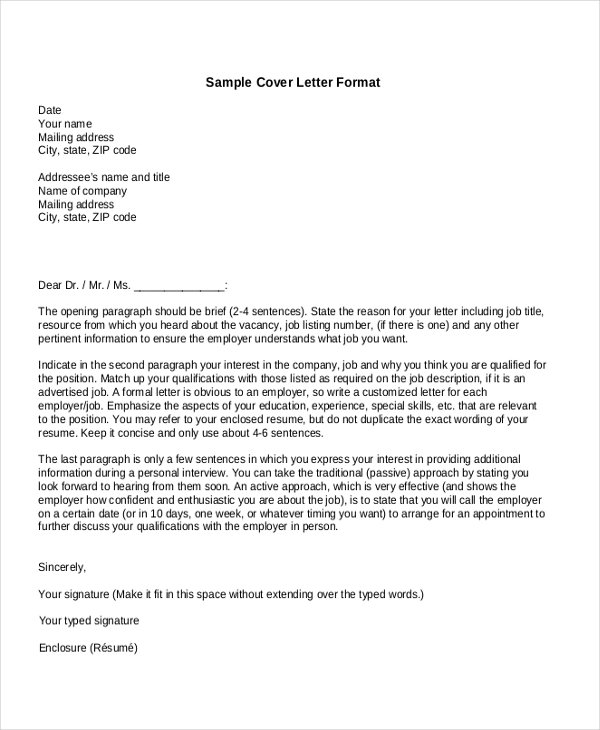 sample cover letter format