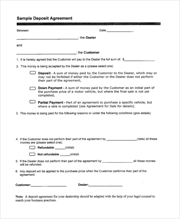 FREE 11+ Sample Deposit Agreement Forms in PDF