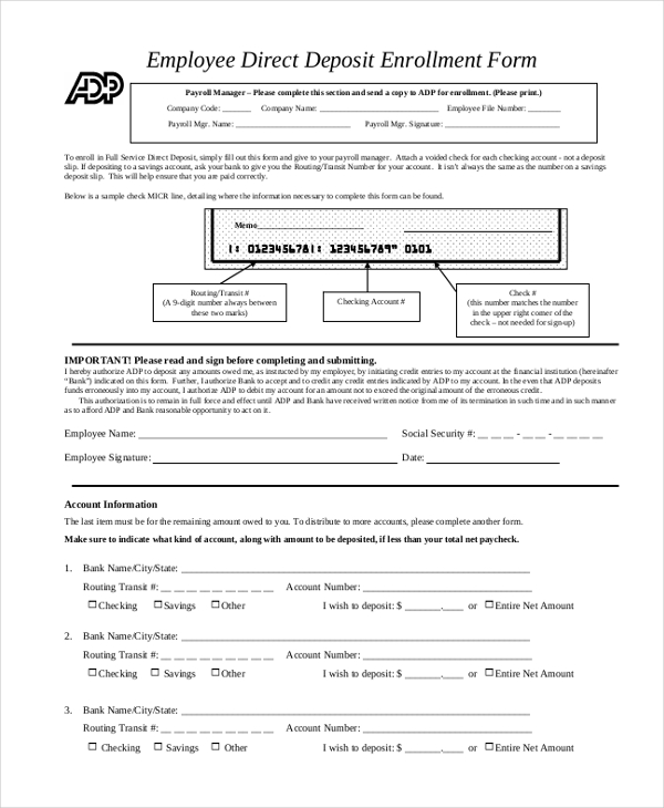 FREE 12 Direct Deposit Form Samples In PDF MS Word Excel