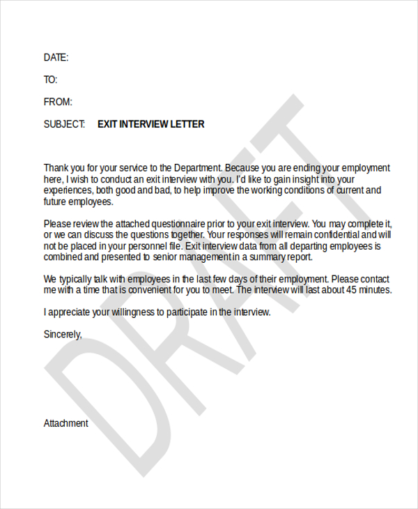 sample exit interview letter