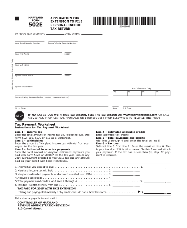 maryland 2016 tax extension