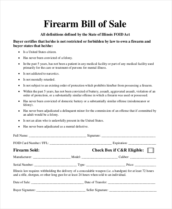 free 8 sample firearm bill of sale forms in pdf