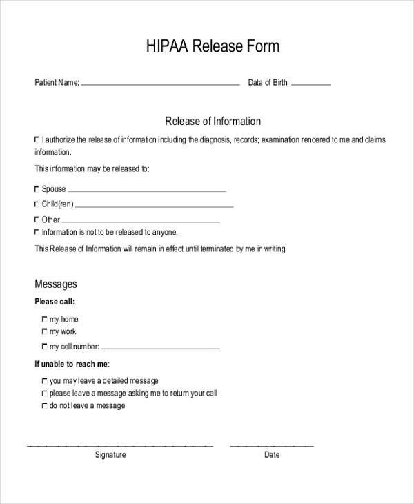 Printable Hipaa Release Form Templates Fillable Samples In Pdf Hot Sex Picture 6986