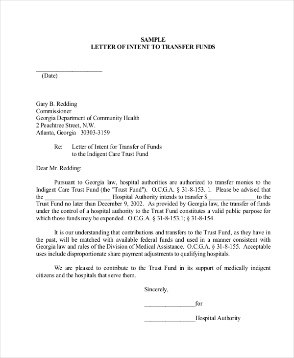 sample letter of intent for reassignment