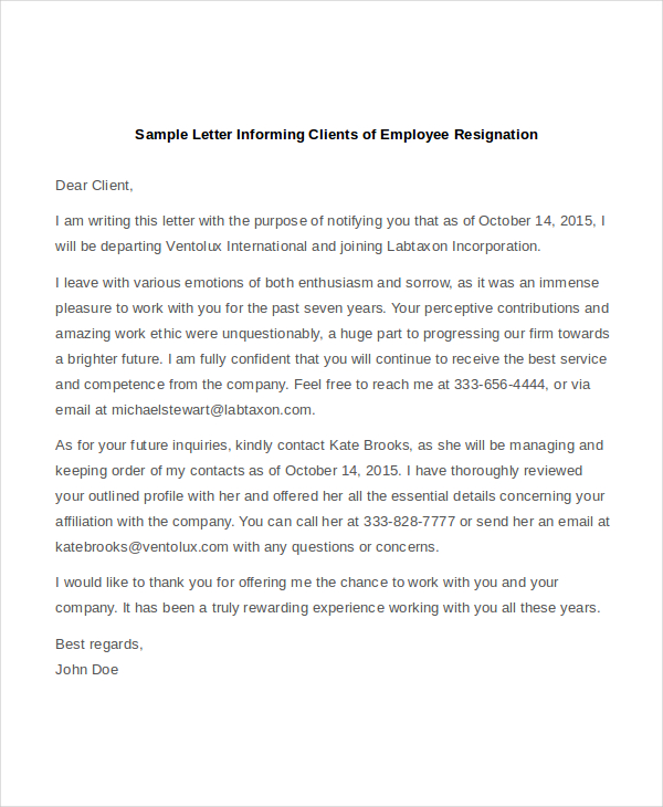 Letter of employment resignation, Custom Written Book 