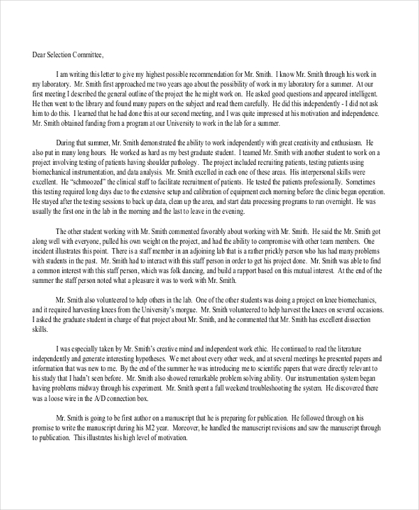 sample letter of recommendation letter format