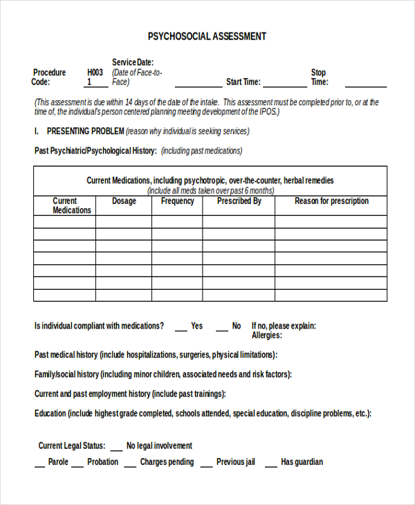 sample psychosocial assessment