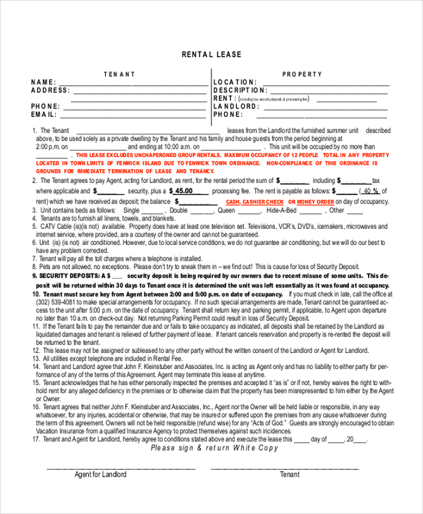 FREE 11+ Sample Rental Lease Forms in PDF | MS Word | Excel