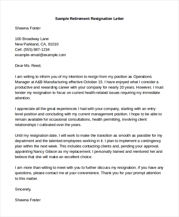 FREE 9 Resignation Letter Samples In MS Word