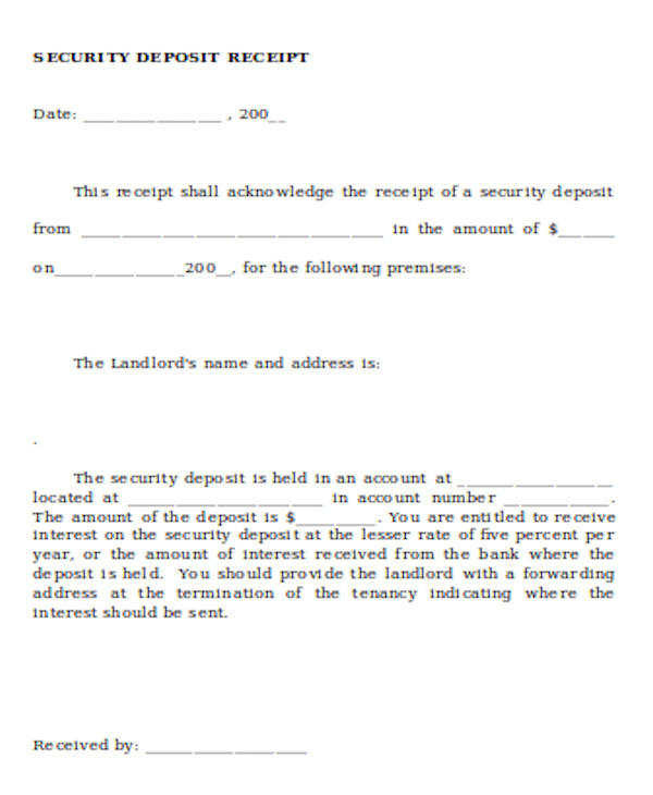sample security deposit receipt form