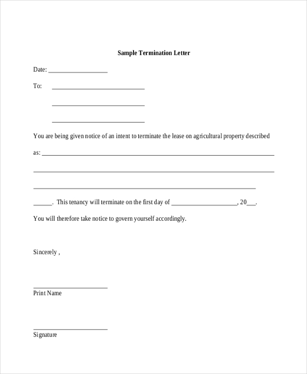 sample termination letter