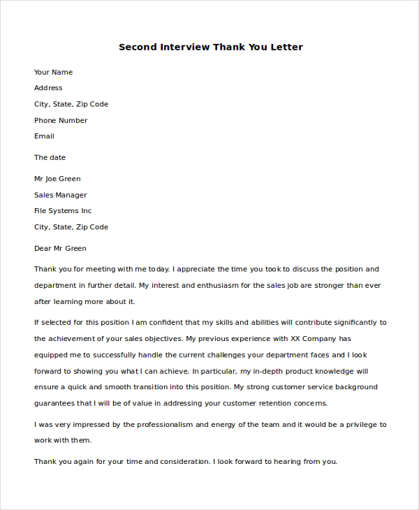 Sample Thank You Letter After Interview 8 Free Documents In Pdf Doc