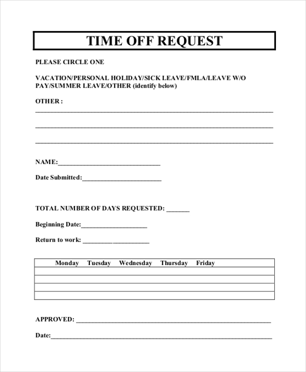 Printable Time Off Request Form Template Pdf Printable Forms Free Online