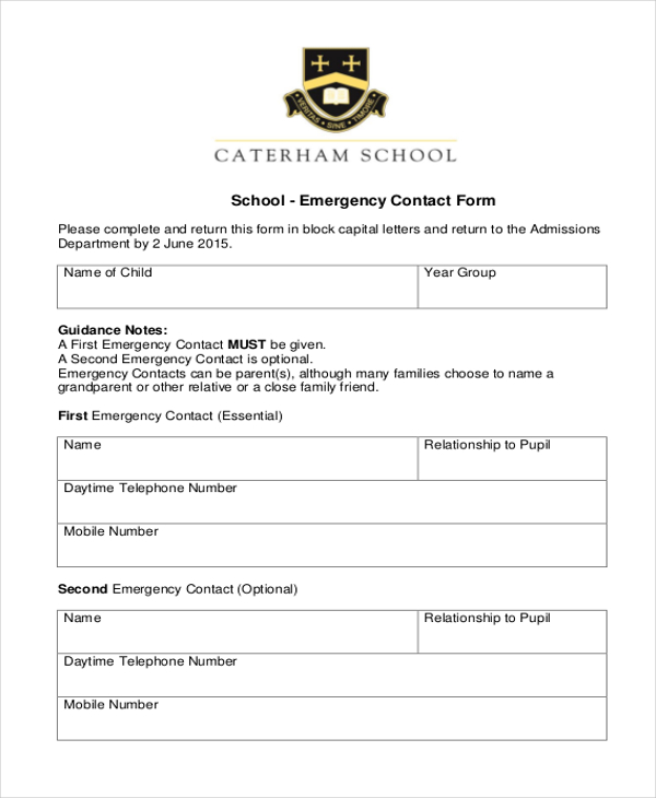 FREE 12 Sample Emergency Contact Forms In PDF MS Word Excel