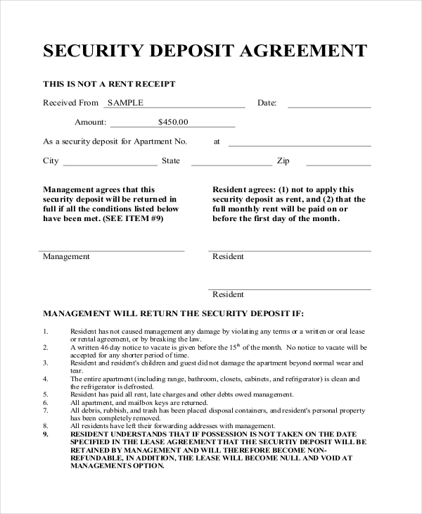 Security Deposit Agreement Form