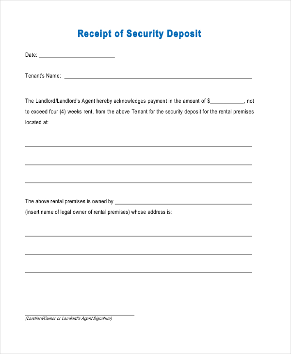 security deposit receipt form
