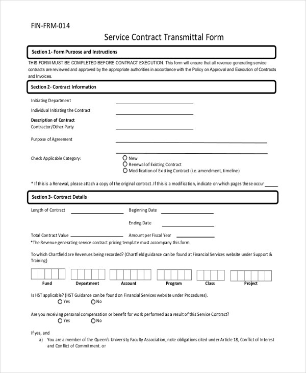 service contract transmittal form