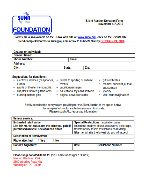 silent auction donation request form