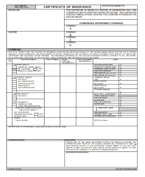 Free Printable Acord Forms Printable Templates