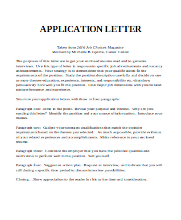 FREE 9+ Sample Letter of Application Forms in PDF | MS Word