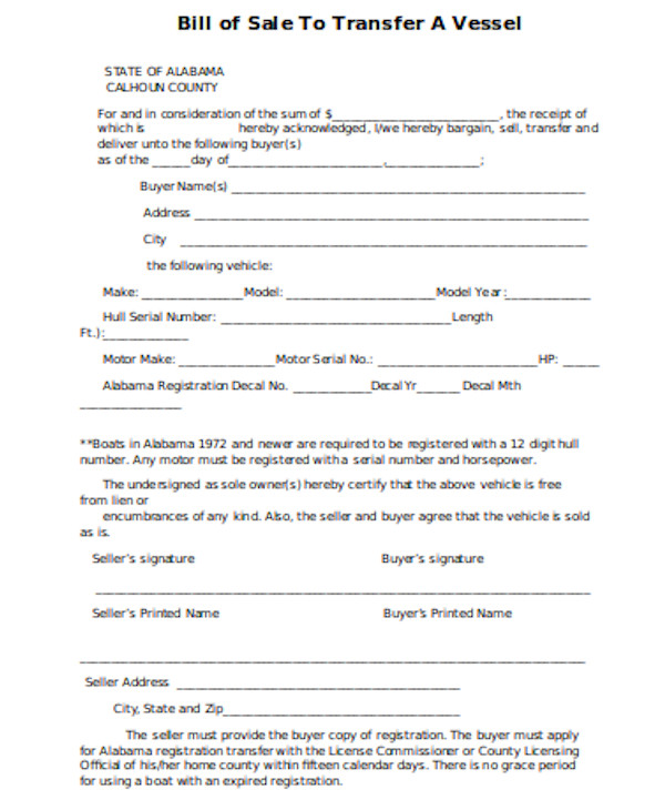 simple boat bill of sale form