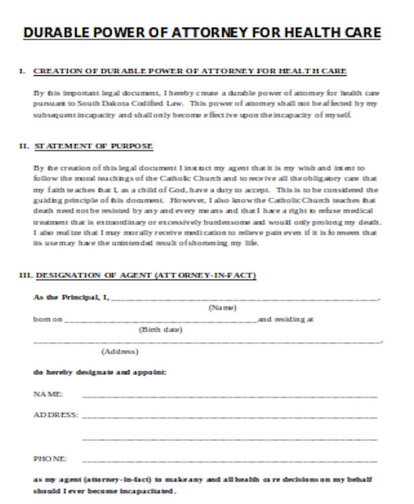 simple durable power of attorney form