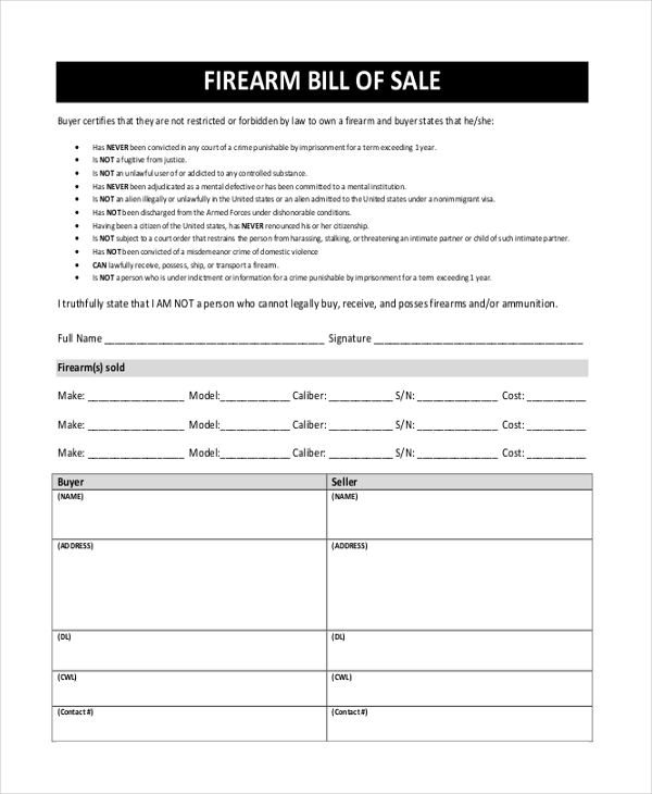 simple firearm bill of sale